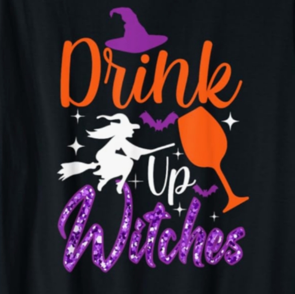 Drink Up Witches Black Short Sleeve T Shirt Size Large NWOT P2P 21 In - Picture 2 of 4